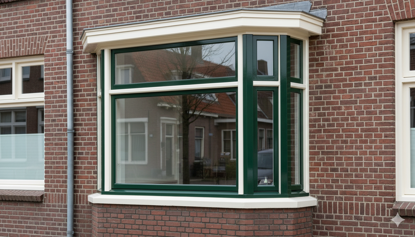 Voor en na foto van jaren '30 kozijnrenovatie in Alkmaar - authentieke houten kozijnen met HR++ glas
